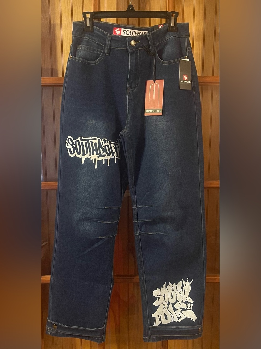 South Pole Dark Blue Straight Leg Jeans with White Graffiti